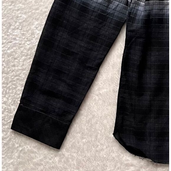 NWT ELEVENPARIS Slim Fit Dip Dye Plaid Button-Up Long Sleeve Shirt in Black - Picture 8 of 16